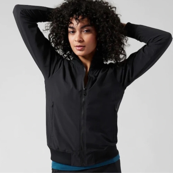 Athleta Brooklyn Bomber Jacket Black Size 3X Zip Front Pockets Track Jacket - Picture 1 of 11